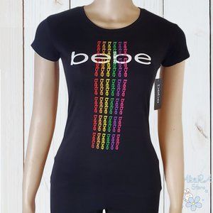 NWT BEBE AUTHENTIC WOMEN'S BLACK CREW NECK SHORT SLEEVE T-SHIRT SIZE S M L XL